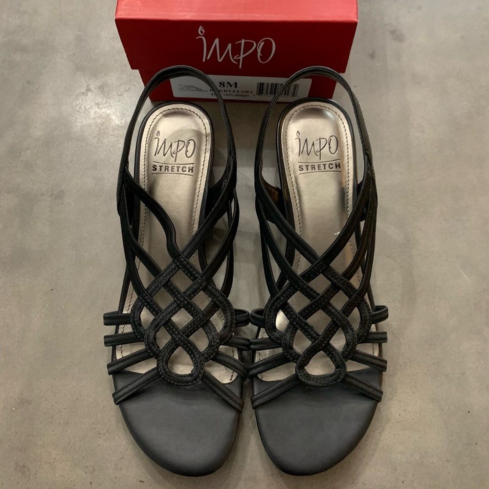 NWT Impo Black Strappy Wedge Sandals